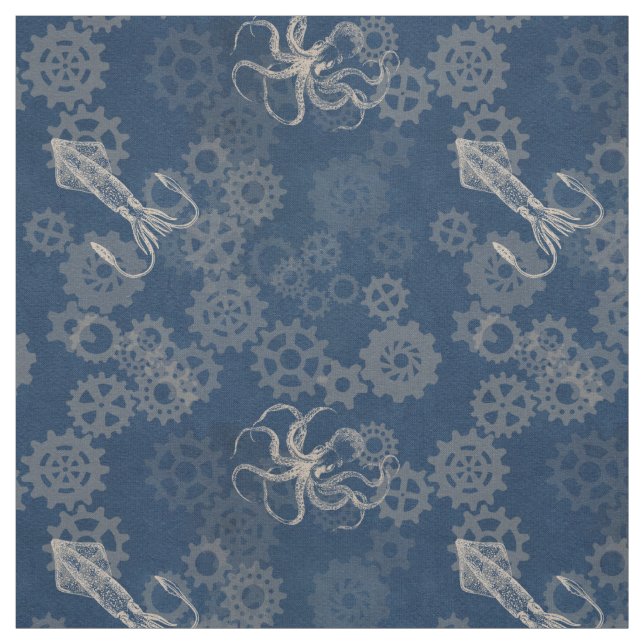 Steampunk blue Octopus Fabric (Swatch)
