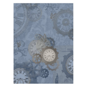 Steampunk blue vintage print tablecloth