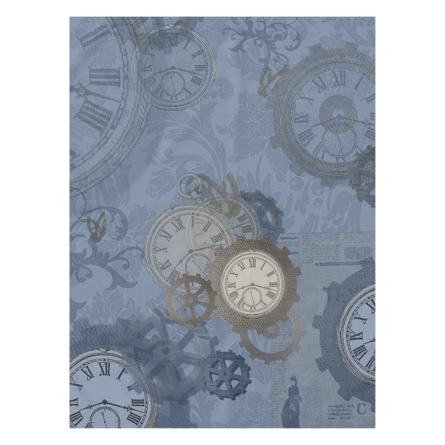 Steampunk blue vintage print tablecloth (Front)