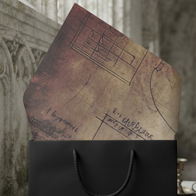 Steampunk Blueprint Art Tissue Paper (Steampunk blueprint tissue paper for dark academia crafters on vintage journaling projects.)