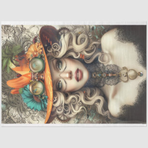 Steampunk Bohemian Style Lady Decoupage Tissue Paper