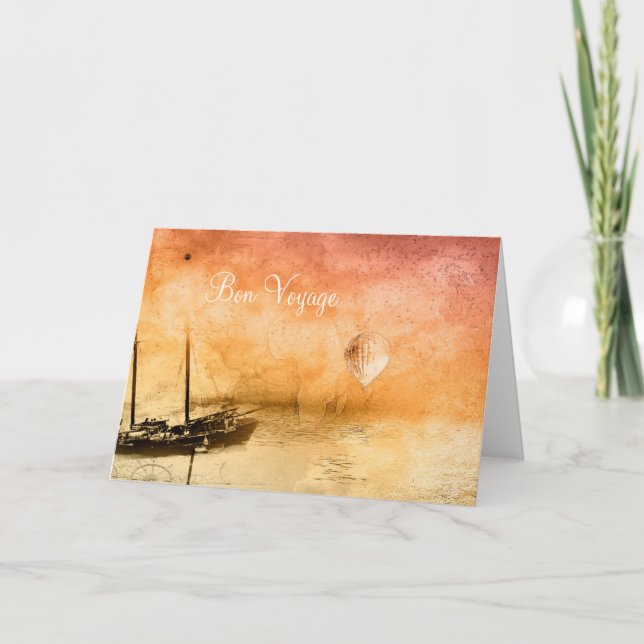 Steampunk Bon Voyage Quote Greeting Card (Front)