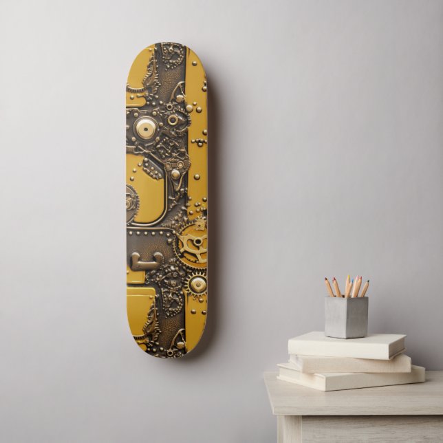 Steampunk Book Industrial Yellow Skateboard (Wall Art)