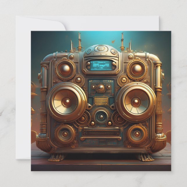 Steampunk Boom Box Radio Invitation (Front)