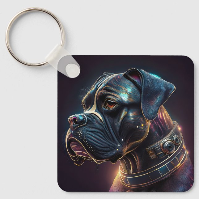 Steampunk Boxer Dog Key Ring (Front)