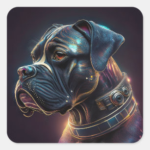 Steampunk Boxer Dog Square Sticker