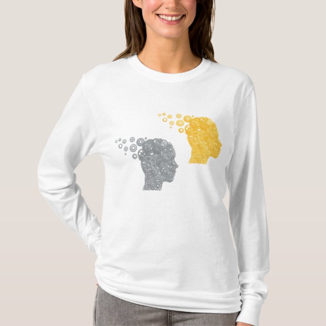 Steampunk Brain Power Cogwheel Heads T-Shirt (Front)