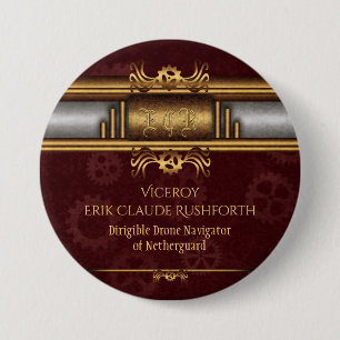 Steampunk brass and marroon cosplay character 7.5 cm round badge