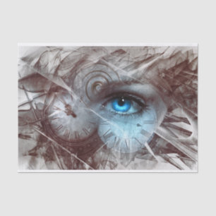 Steampunk Bright Blue Eye and Clocks Tissue Paper