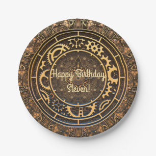 Steampunk Bronze Gears Filigree  Paper Plate