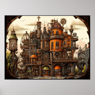 Steampunk building poster