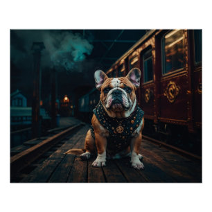 Steampunk Bulldog Stationmaster Portrait Poster