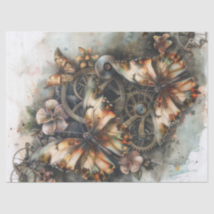 Steampunk Butterflies Florals and Gears Decoupage Tissue Paper