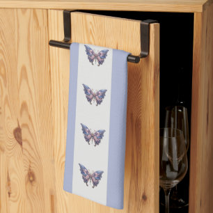 Steampunk butterflies stripes tea towel