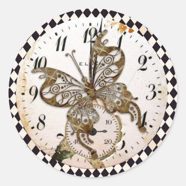 Steampunk Butterfly  Classic Round Sticker (Front)