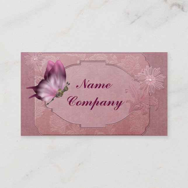 Steampunk Butterfly in Pink Business Card (Front)