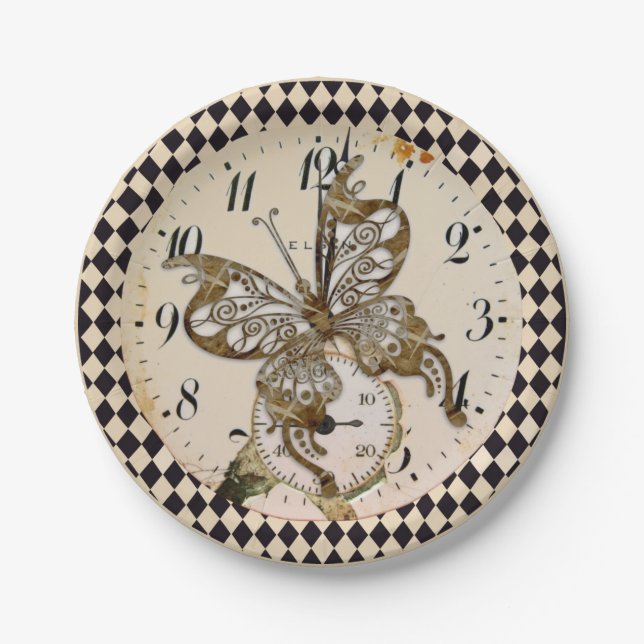 Steampunk Butterfly  Paper Plate (Front)