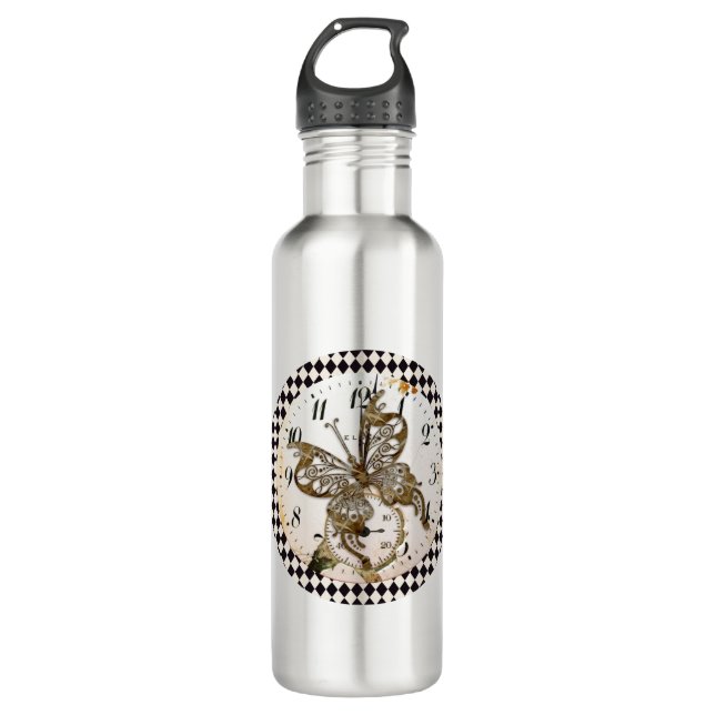 Steampunk Butterfly Round 710 Ml Water Bottle (Front)