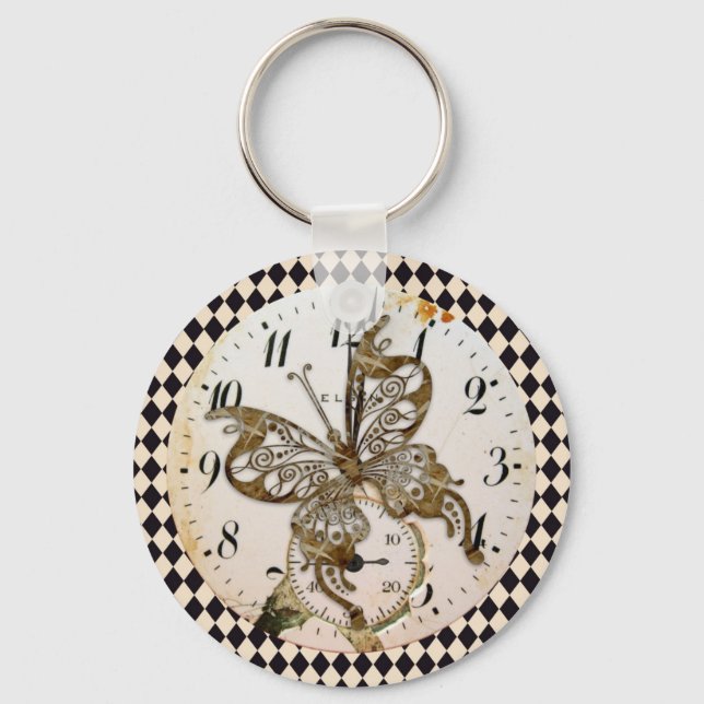 Steampunk Butterfly Round Key Ring (Front)