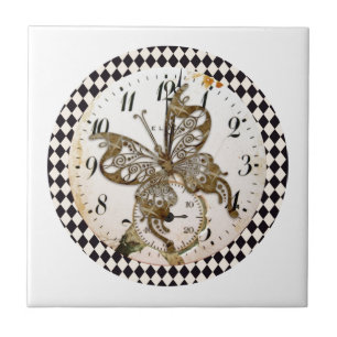 Steampunk Butterfly Round Tile