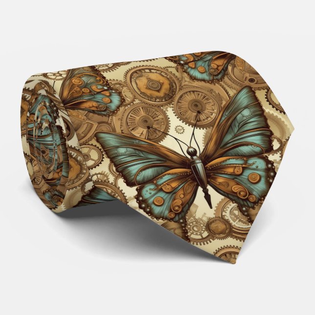 Steampunk Butterfly Tie - Men’s Neck Tie (Rolled)