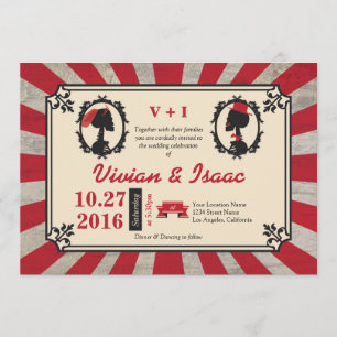 Steampunk Cameo Couple Offbeat Red Invitations