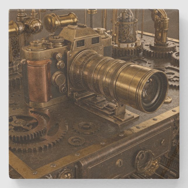 Steampunk Camera Stone Coaster (Front)