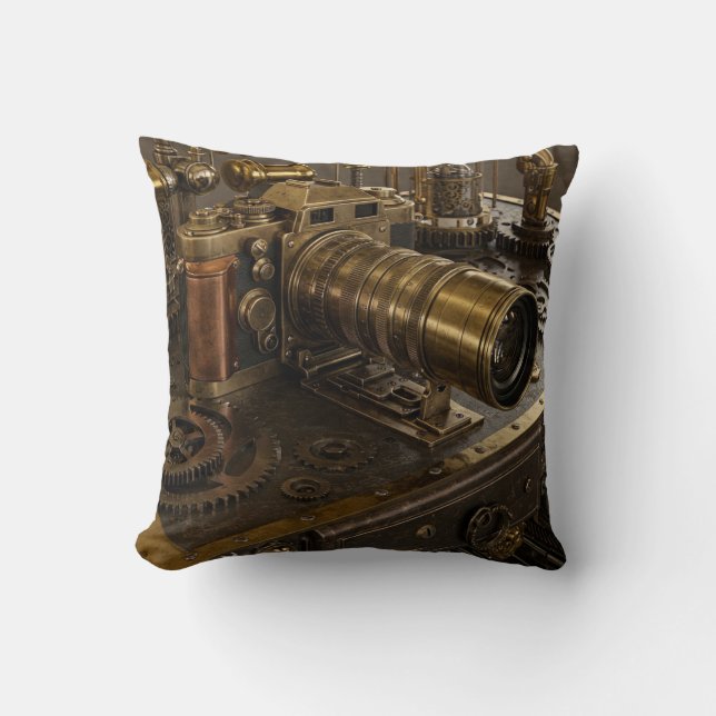 Steampunk Camera Throw Pillow (Front)