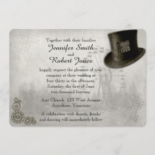 Steampunk Carnival Top Hat Wedding Invitation