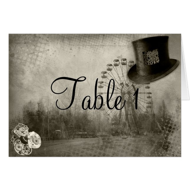 Steampunk Carnival Top Hat Wedding Table Number (Front Horizontal)