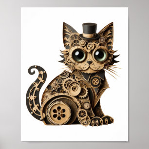 Steampunk cat animals paper crafts art poster