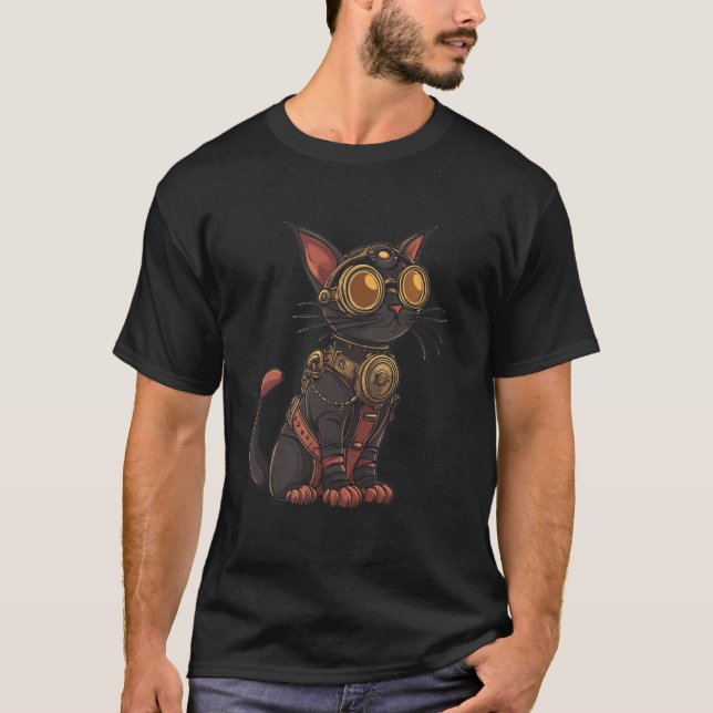 Steampunk Cat Art T-Shirt (Front)