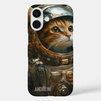 Steampunk cat astronaut personalised iPhone 16 case