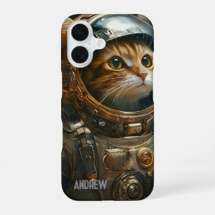 Steampunk cat astronaut personalised iPhone 16 case