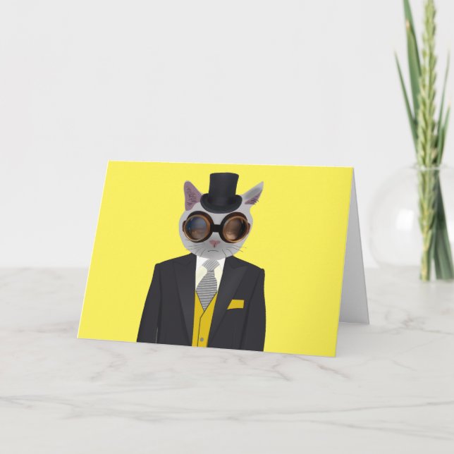 STEAMPUNK CAT BIRTHDAY GREETING CARDS (Front)