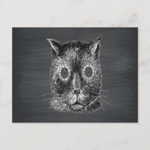 Steampunk Cat Black Chalkboard Postcard