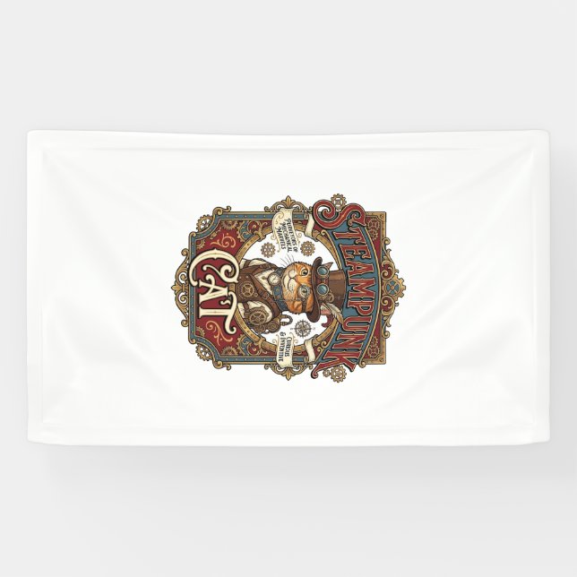 Steampunk Cat Cat Steampunk Vintage Banner (Horizontal)