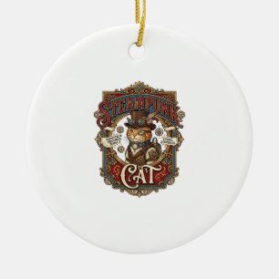 Steampunk Cat Cat Steampunk Vintage Ceramic Tree Decoration