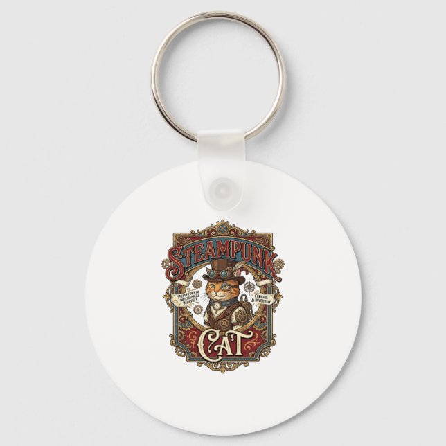 Steampunk Cat Cat Steampunk Vintage Key Ring (Front)