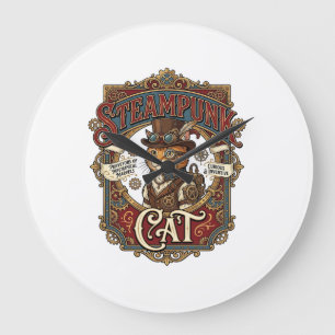 Steampunk Cat Cat Steampunk Vintage Large Clock