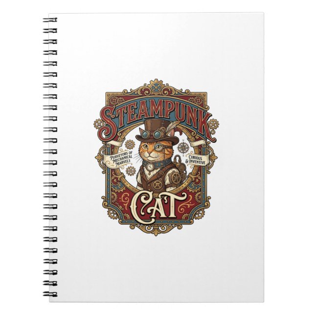 Steampunk Cat Cat Steampunk Vintage Notebook (Front)