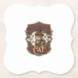 Steampunk Cat Cat Steampunk Vintage Paper Coaster