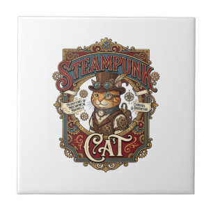 Steampunk Cat Cat Steampunk Vintage Tile
