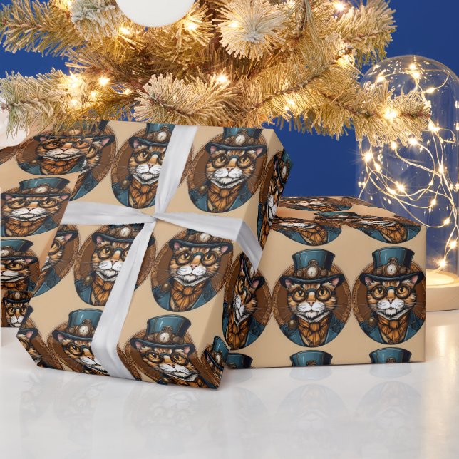 STEAMPUNK CAT CHRISTMAS WRAPPING PAPER (Holidays)