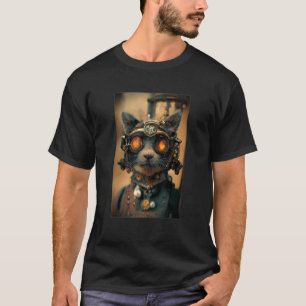 Steampunk Cat Engineer Realistic Robot Science Ant T-Shirt