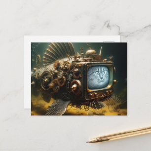 Steampunk Cat Fish Postcard