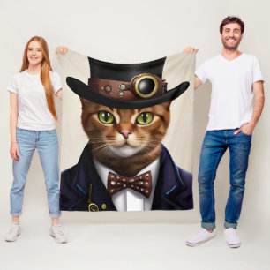Steampunk Cat Fleece Blanket