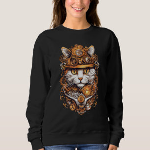 Steampunk Cat Gears Graphic Design Cat Artwork Fa Sweatshirt