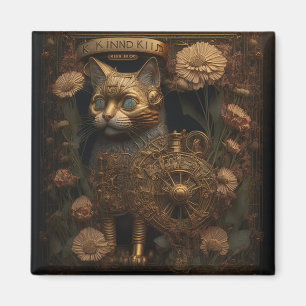 Steampunk Cat Gothic Digital Art Magnet