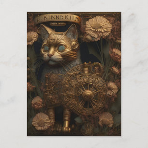 Steampunk Cat Gothic Digital Art Postcard